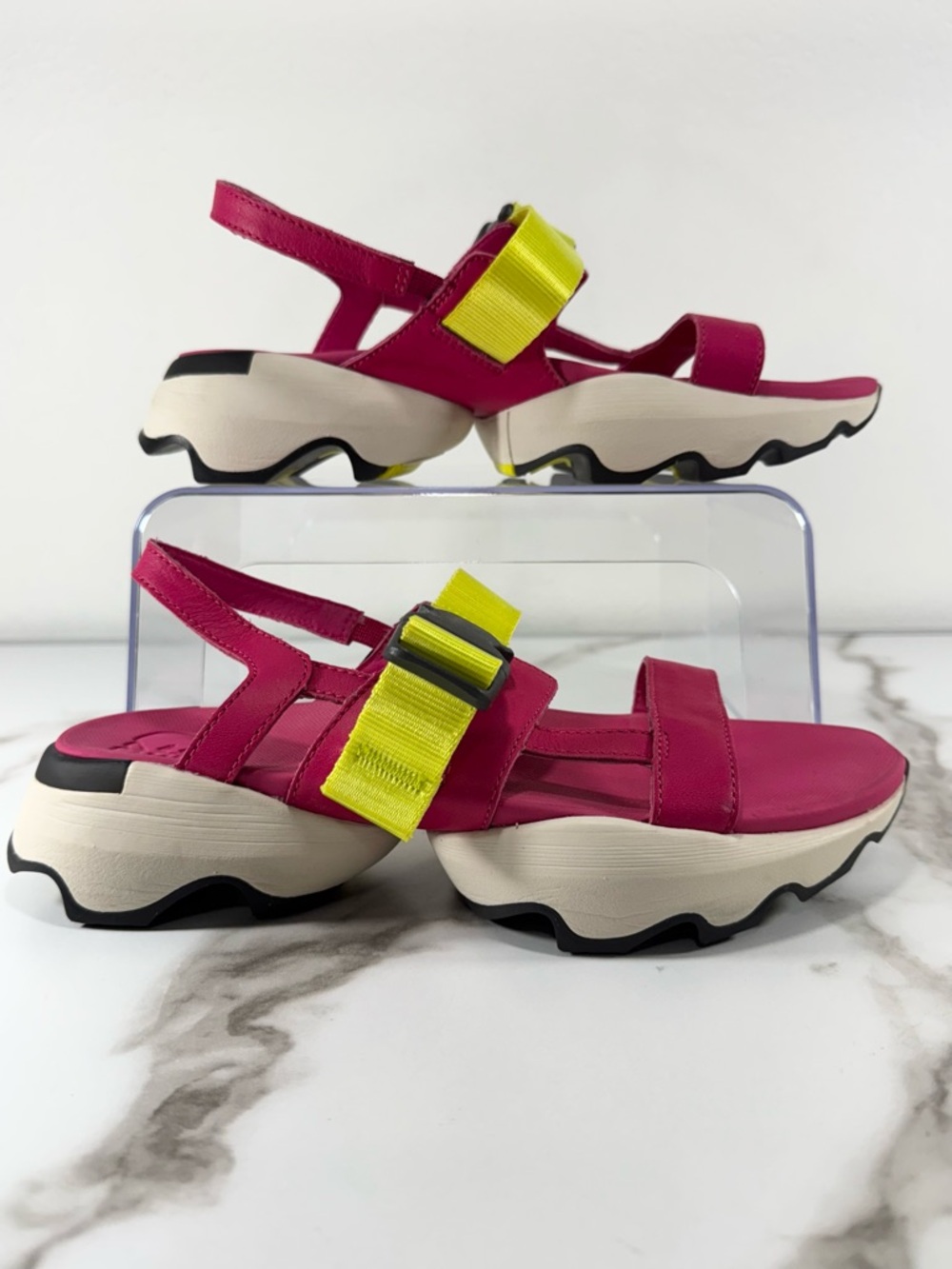 Sorel Kinetic Impact Leather Neon Strap Sporty Chunky Platform Sling Sandals 7.5 - Picture 11 of 12